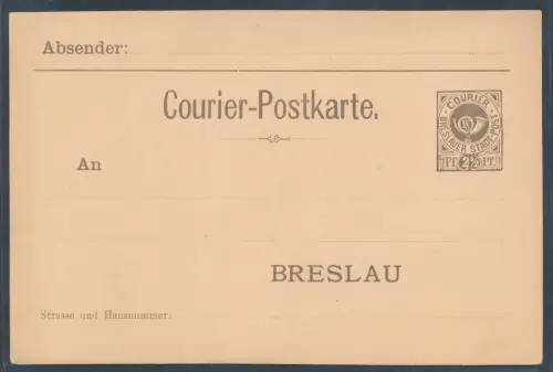 Privatpost, 2,5 Pf. Ganzsache-Karte  Breslauer Stadt-Post ungebraucht.