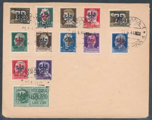 Dt. Besetzung 1939/45 Laibach Mi.-Nr. 1, 2-11, 20 gestempelt auf Brief.