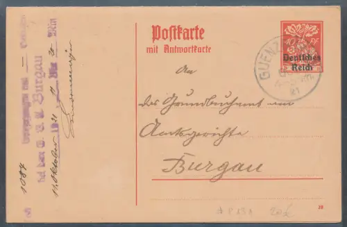 DR. Ganzsache P 131 gelaufen hin und zurück.