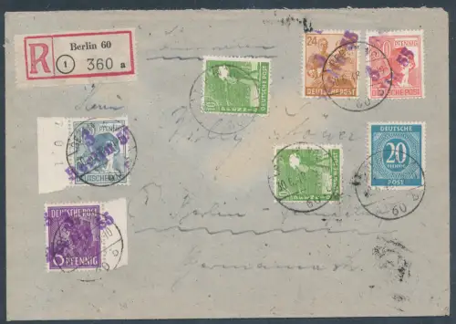 SBZ. Handstempel Bezirk 3, R-Ortsbrief mit Mi.F. Mi.-Nr. 167+170+174+176 u.a.