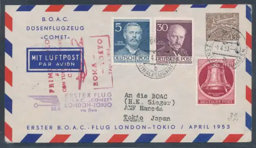 Berlin Ganzsache erster Flug London-Tokio mit M.-Nr. 86 u.a. mit Ak.-St.