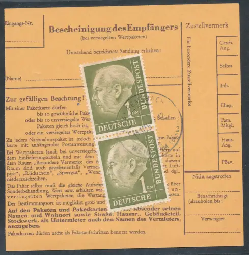 Bund Me.F. Mi.-Nr. 194 auf Paketkarte