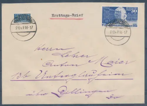 Bund. FDC. Mi.-Nr. 116 auf Fernbrief gelaufen, FA. SchlegelBPP