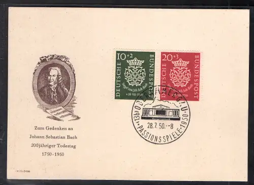 Bund. FDC. Mi.-Nr. 121-122 auf Gedenkkarte, sign. SchlegelBPP.