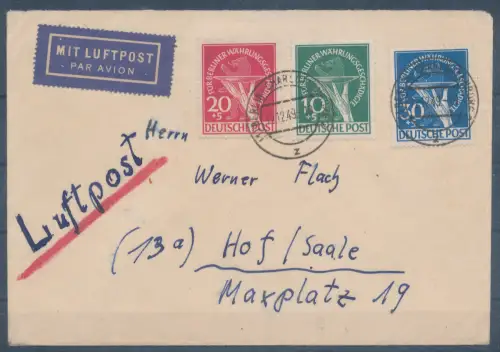 Berlin Mi.-Nr. 68 II, 69 I, 70 I auf Luftpostbrief, FA. SchlegelBPP