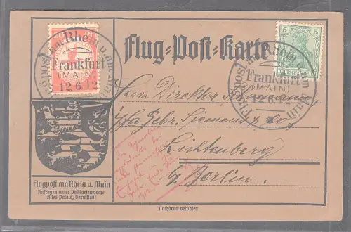 DR., Rhein-Main Flug.-Karte Mi.-Nr. II ab Frankfurt 12.6.12.
