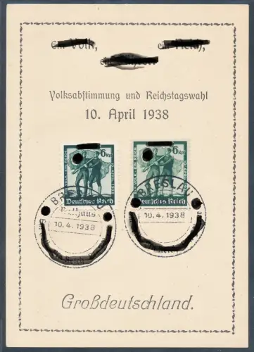 DR. Gedenkblatt Volksabstimmung 1938 mit Mi.-Nr. 662-663.