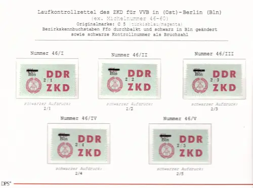 DDR. Dienstmarken C IV Laufkontrollzettel des ZKD Mi.-Nr. 46-60 postfrisch.