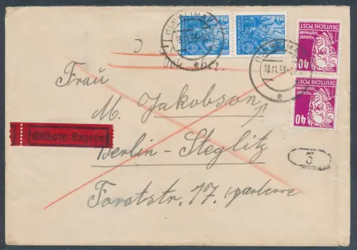 DDR. Eilbote-Fernbrief mit Mi.-Nr. 336-367 nach Berlin.