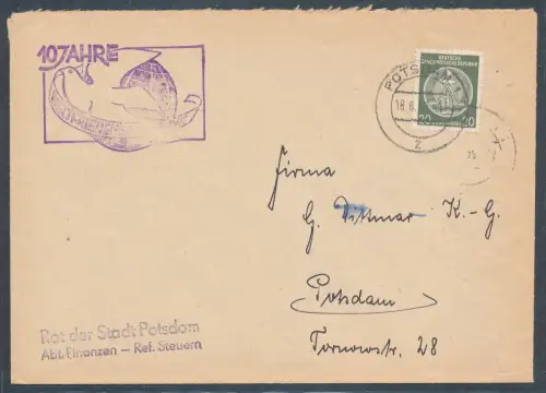 DDR., Losungsstempel "10 Jahre Weltfriedenstag" auf Dienstbrief.