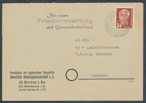 DDR., Losungsstempel "Für einen Friedensvertrag mit Gesamtdeutschland 1952"