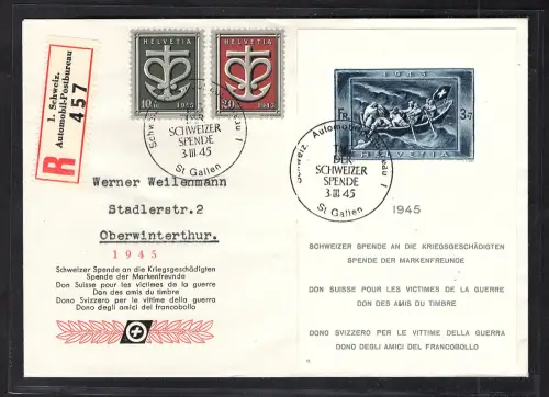 Schweiz Mi.-Nr. Block 11 u.a. auf R.-Fernbrief gelaufen mit Ak.-St.