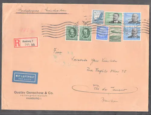 DR., R-Luftpost-Auslandbrief mit Mi.-Nr. 2 x 539 y  u.a. FA. SchlegelBPP.