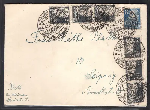 SBZ. Köpfe I auf Brief mit seltenem St. Weimar Goethejahr als Fernbrief gelaufen