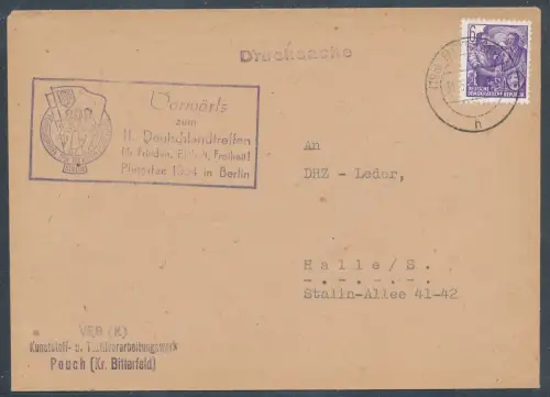 DDR., Losungsstempel "Vorwärts zum II Deutschlandtreffen...........in Berlin"
