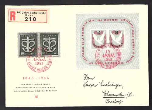 Schweiz Mi.-Nr. Block 12 u.a. auf R.-Fernbrief gelaufen.