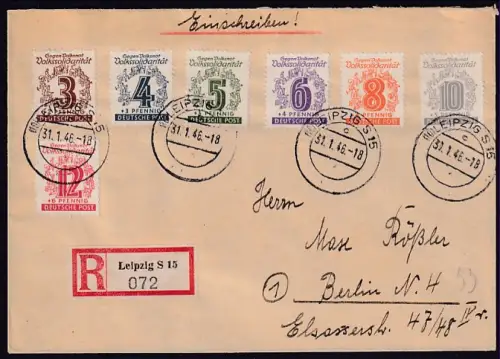 SBZ., West-Sachsen Mi.-Nr. 138-144 auf R-Fernbrief gelaufen mit Ak.-St.