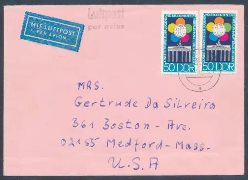 DDR.  Me.F. Mi.-Nr. 1867 als Luftpost-Auslandbrief nach Medford-Mass. USA
