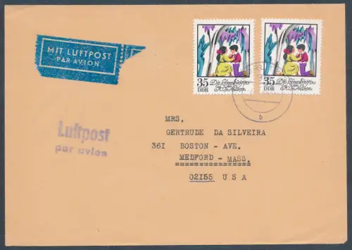 DDR.  Me.F. Mi.-Nr. 1806 als Luftpost-Auslandbrief nach Medford-Mass. USA