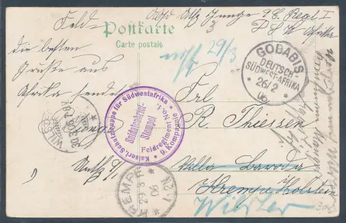 DSWA,  Feldpostkarte aus Gobabis nach Deutschland gelaufen.
