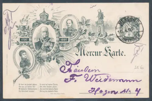 Privatpost, Mercur Hannover 1897, Jubiläum Ganzsache 2,5 Pf., gelaufen