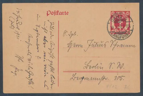 Danzig, Ganzsache Mi.-Nr. P 12 gelaufen.