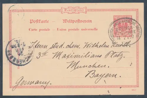 Deutsch-Amerikanische Seepost Bremen-NY. auf Krone-Adler Ganzsache.