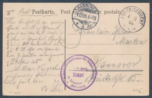 DSWA. Feldpostkarte/Ansichtkarte aus Lüderitzbucht nach Hannover gelaufen.