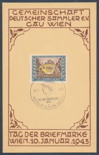 DR., Gedenkkarte zur Tag der Briefmarke Wien 1943 mit Mi.-Nr. 828/FDC.