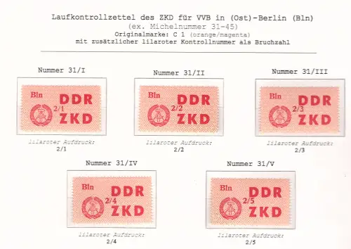 DDR. Dienstmarken C III Laufkontrollzettel des ZKD Mi.-Nr. 31-45 postfrisch.