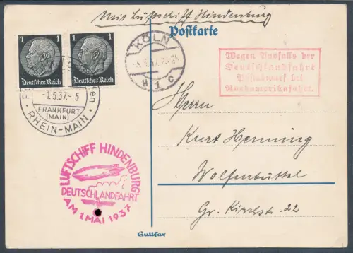 Zeppelin-Karte Deutschlandfahrt  1937 Si 453 B