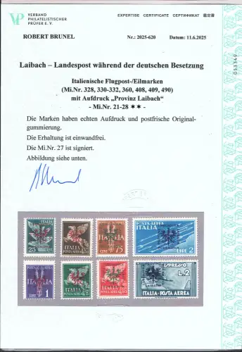 Dt. Besetzung 1939/45 Laibach Mi.-Nr. 21-28 postfrisch, FA. Brunel.
