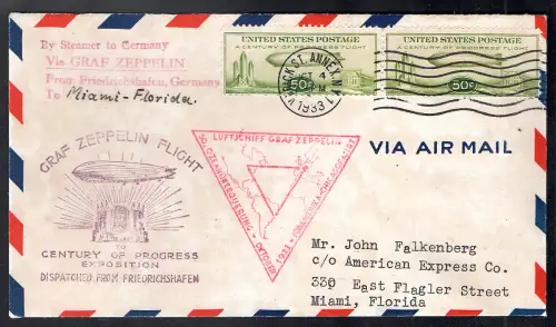 Zeppelin-Brief, 50. Ozeanüberquerung Si. 241 C,  mit MeF. USA. Mi.-Nr. 358