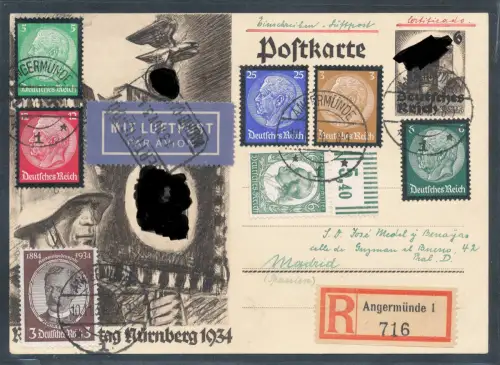 DR, Ganzsache P 252 + 548-553 als Ausland-Luftpostkarte gelaufen mit Ak.-St.