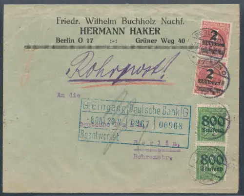 DR., Infla-Rohrpostbrief, seltene Portostufe.