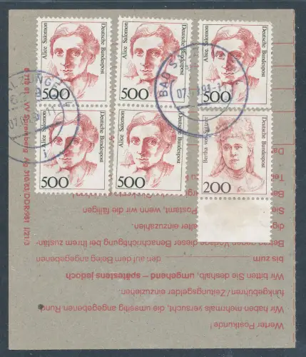 Bund , Einzahlungsbeleg mit Mi.F. Mi.-Nr. 1379 + 1498 