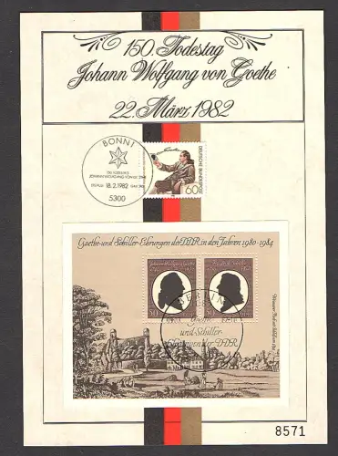 DDR -  BRD - Gedenkblatt, 150 Todestag  von Goethe 1982