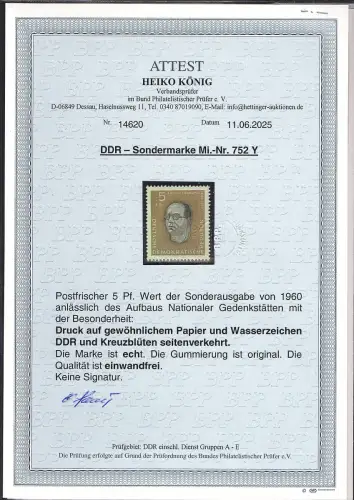 DDR. Mi.-Nr. 752 Y, postfrisch, FA. KönigBPP.
