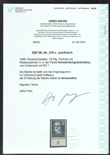 SBZ., Mi.-Nr. 218 c, postfrisch, FA.  Mayer