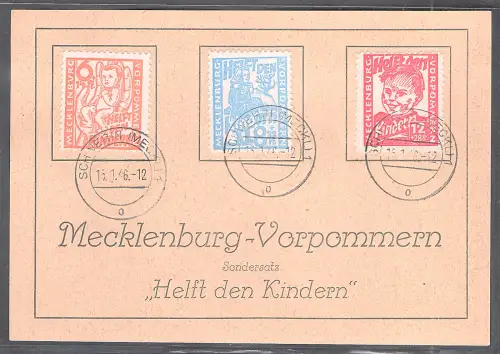 SBZ., MVP., Mi.-Nr. 26-28 gestempelt auf Gedenkkarte