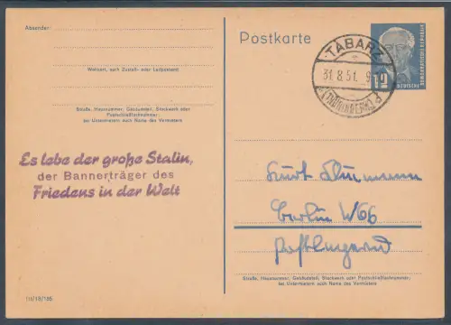 DDR., Losungsstempel "Es lebe................. Frieden in der welt"