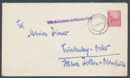 DDR., Losungsstempel "Wählt die Kandidaten der Nationalen Front"