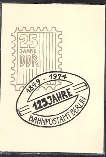 DDR - Gedenkblatt, 25 Jahre DDR/125 Jahre Bahnpostamt, B5-1974