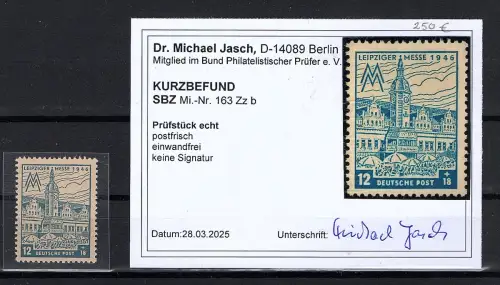 SBZ- West Sachsen, Mi.-Nr. 163 Zz b postfrisch, KB. Dr. JaschBPP.