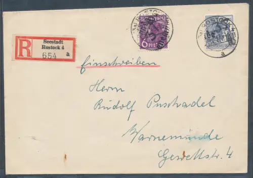 SBZ, Handstempel Bezirk 37  Mi.F. Mi.-Nr. 167 + 180 als R.-Fernbrief gelaufen.