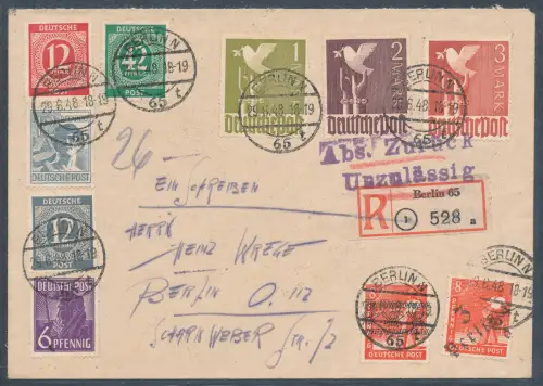 SBZ, Handstempel Bezirk 3 Mi.-Nr. 168 mit Gemeinschaftausgaben u.a. gelaufen.