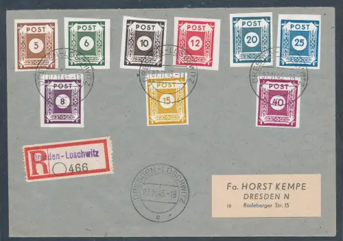 SBZ. Ostsachsen Mi.-Nr. 42 - 50 auf R.-Fernbrief mit Ak.-St.