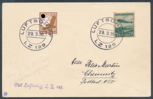 DR., Zeppelin-Brief, Deutschland Fahrt Lz. 129, Bordpost Si. 402 B.