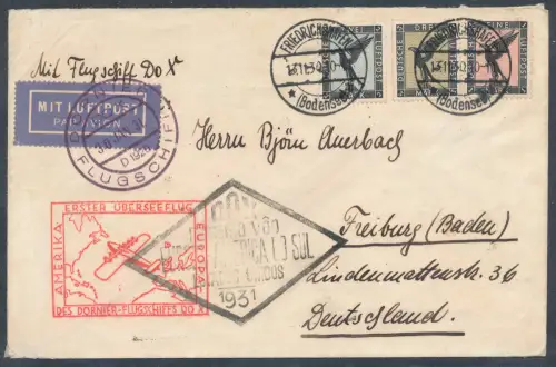 DR. DOX, 1. Überseeflug mit MiF. Mi.-Nr. 382-384 .