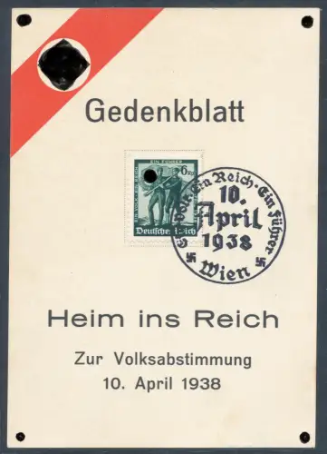 DR. Gedenkblatt Volksabstimmung 1938 mit Mi.-Nr. 663